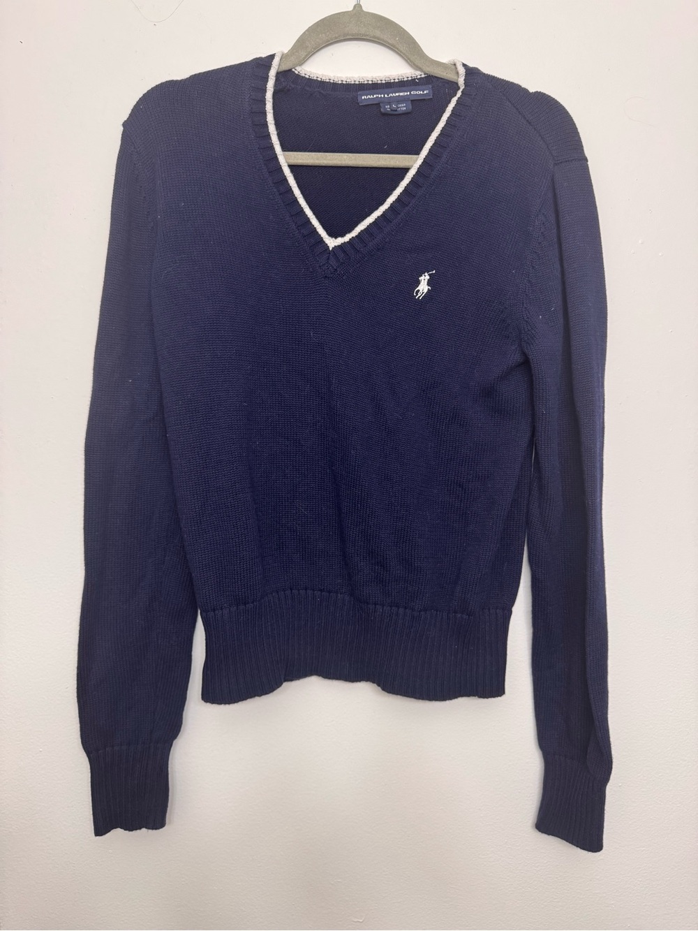 <Ralph Lauren> Navy V-Neck Sweater with White Trim